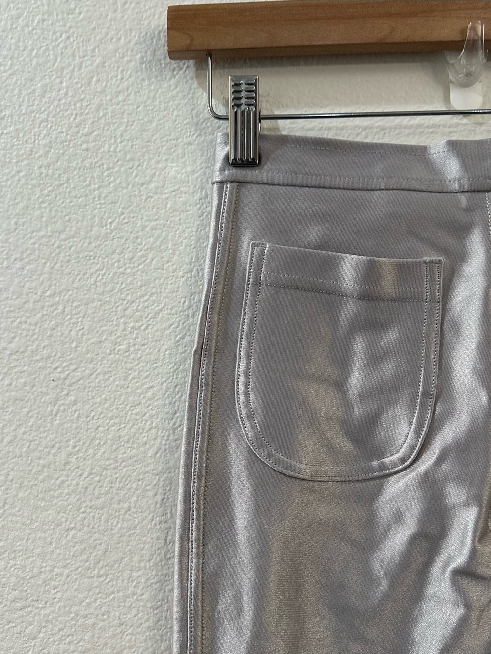 American Apparel Women's The Disco Pant High Rise Silver Leggings Metallic Small - Picture 8 of 12
